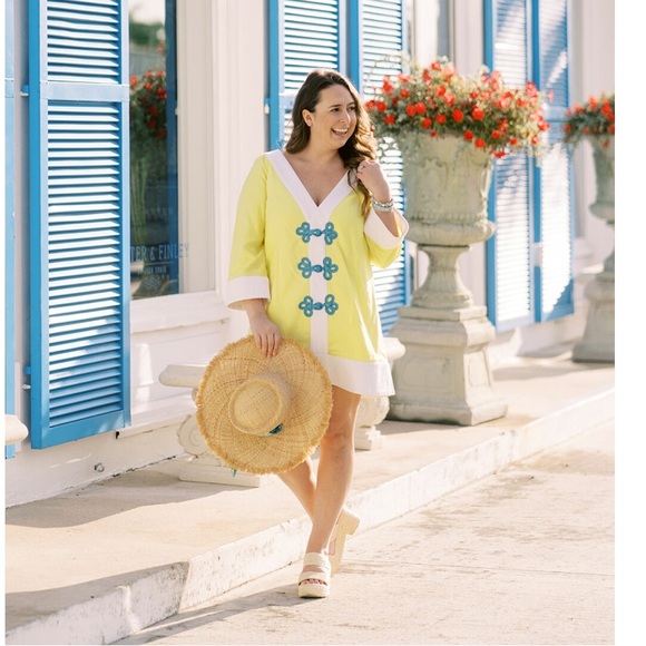 BURU x Sarah Bray Bermuda Mini Kaftan Tunic Yellow White Small - Picture 2 of 10